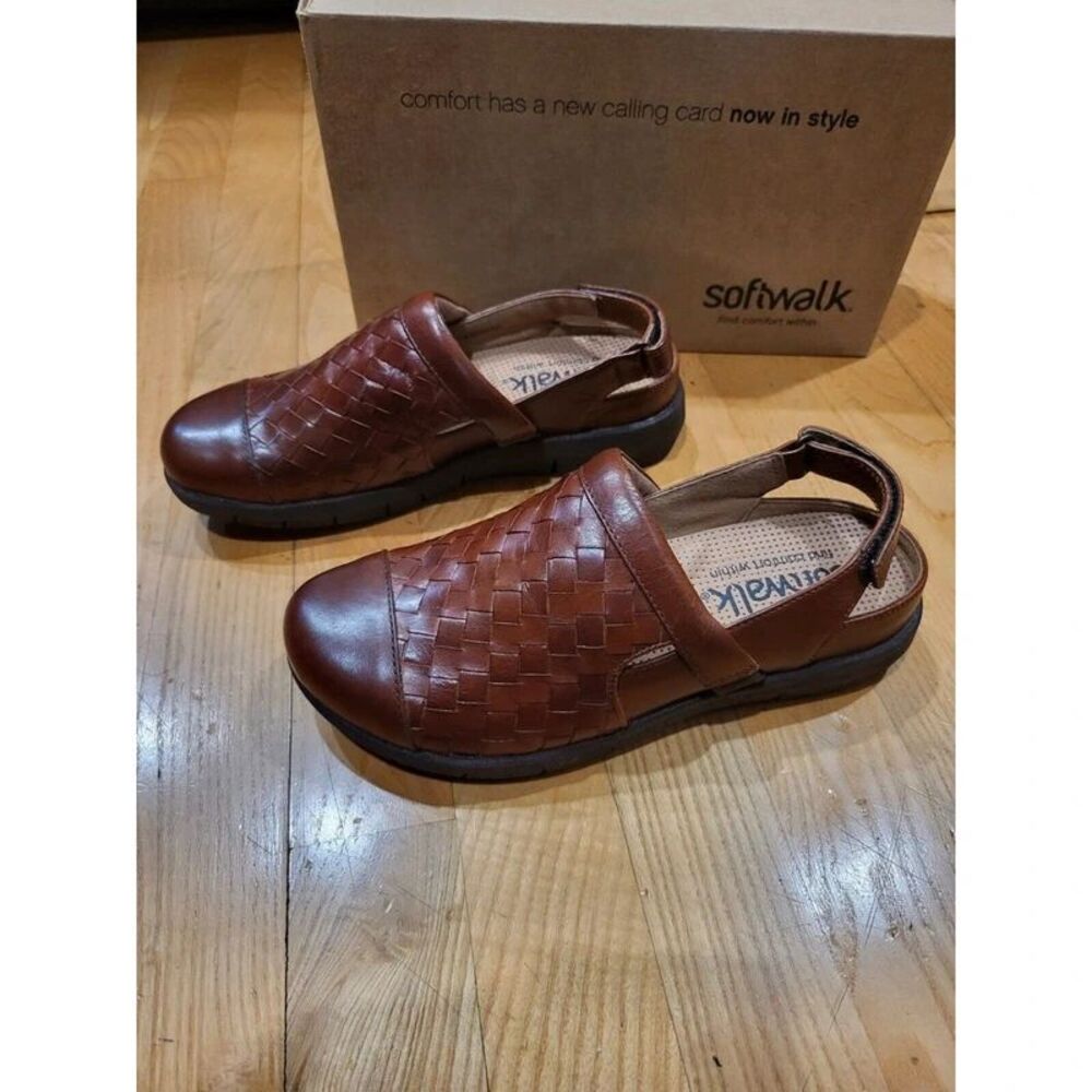 SoftWalk Salina Woven II Sandals Women’s 5M Brown Leather Slingback